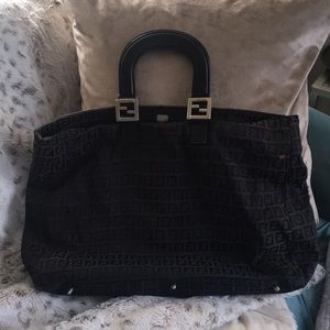 Large Black Vintage Fendi Zucca Canvas Tote